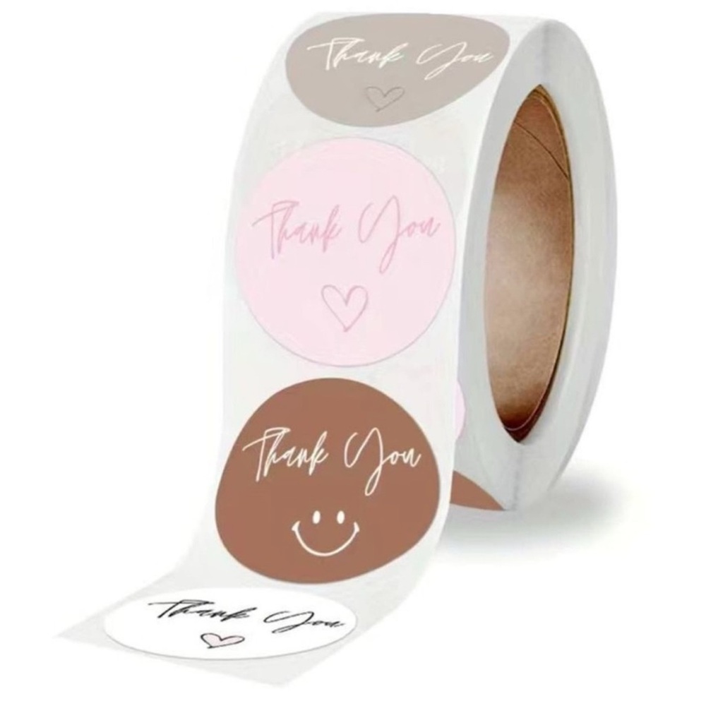 THANK YOU 🩶GRAY🩷PINK🤎BROWN🤍 WHITE 500pcs ROUND STICKER ROLL 🌟NWT🌟